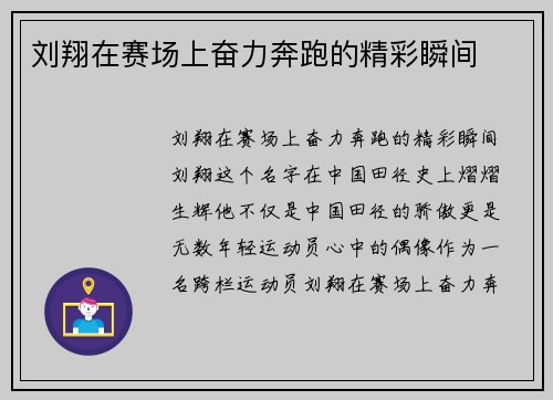 刘翔在赛场上奋力奔跑的精彩瞬间